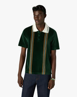 Green & Brown Stripe Velour Short Sleeve Polo Shirt