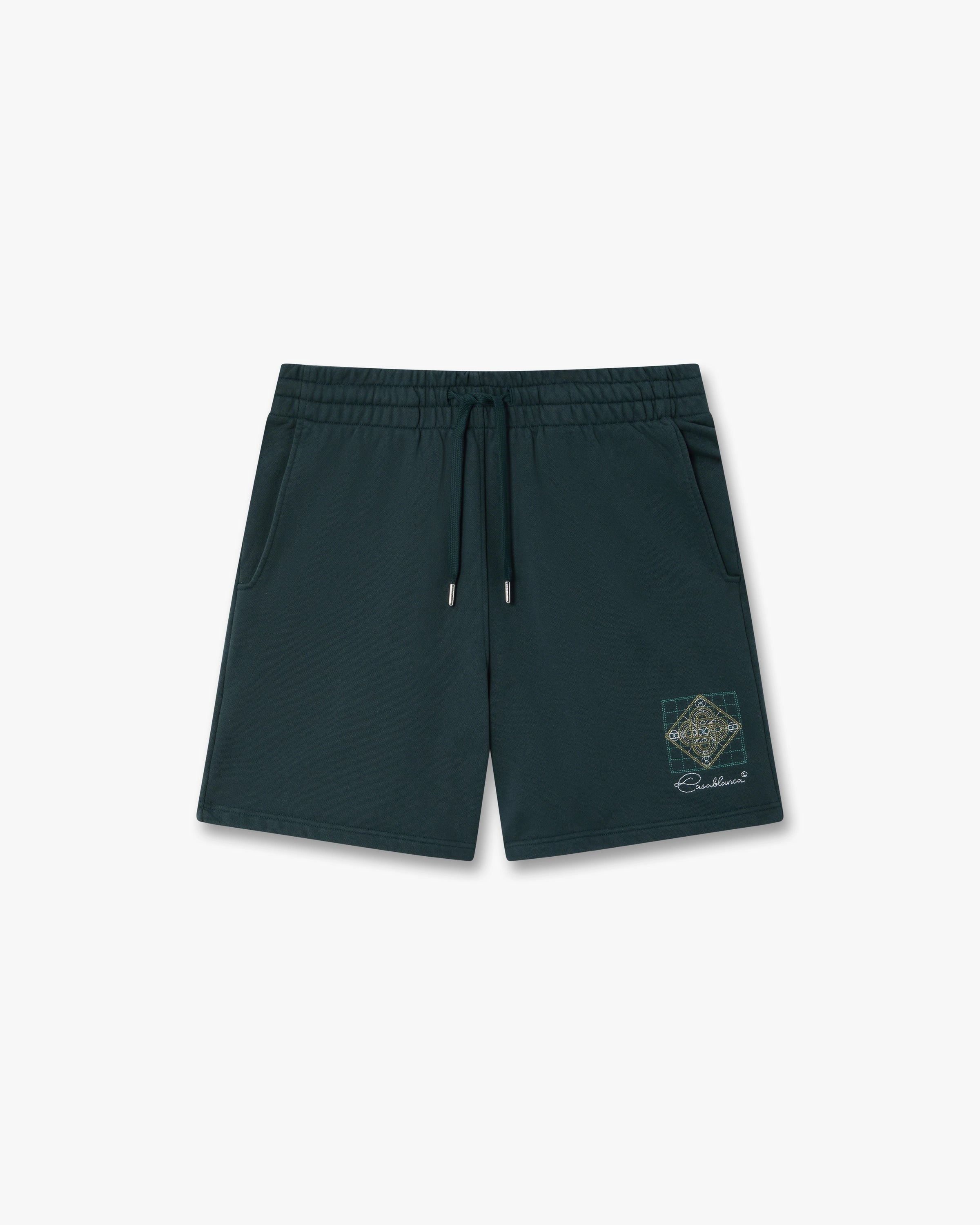 Dark Teal Geometrie Sacree Embroidered Shorts