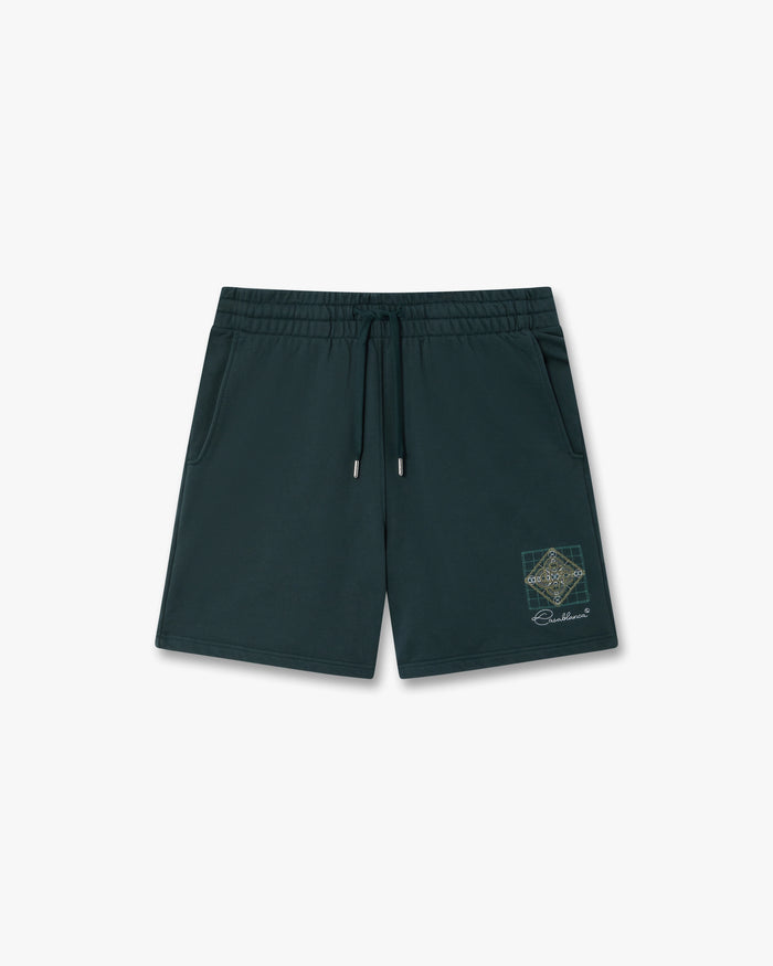 Dark Teal Geometrie Sacree Embroidered Shorts