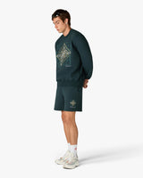 Dark Teal Geometrie Sacree Embroidered Shorts