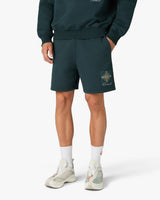 Dark Teal Geometrie Sacree Embroidered Shorts