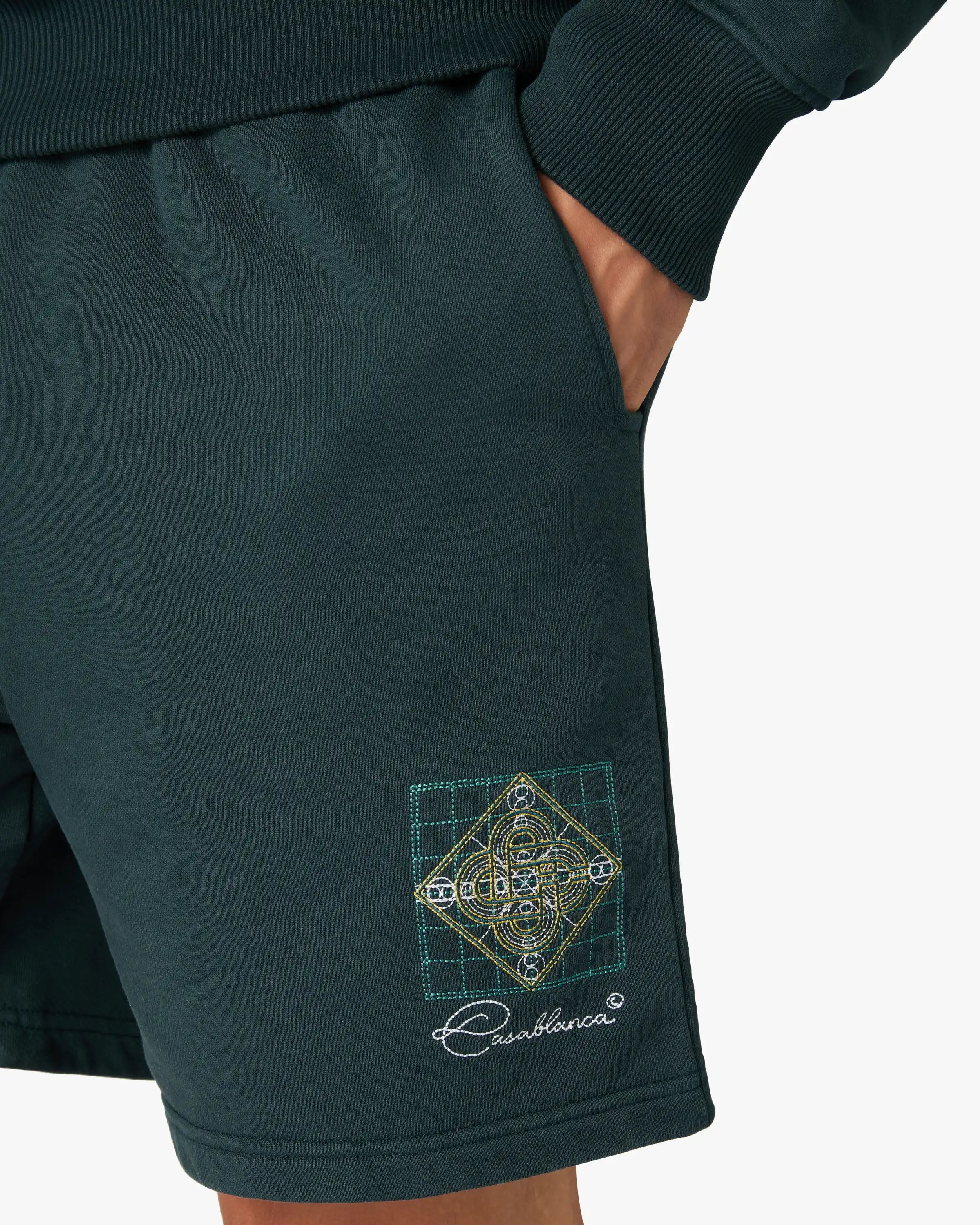 Dark Teal Geometrie Sacree Embroidered Shorts