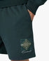 Dark Teal Geometrie Sacree Embroidered Shorts
