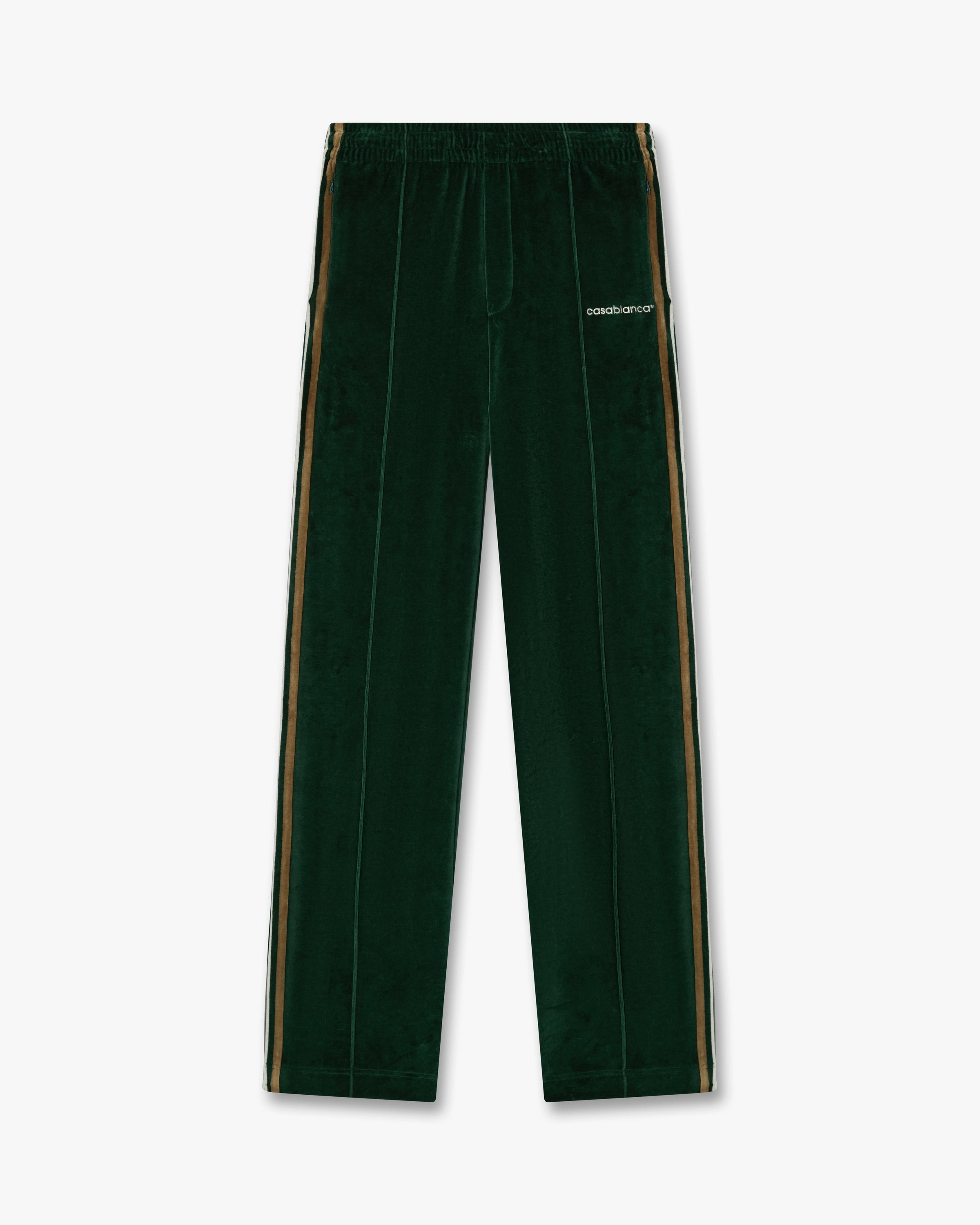Green & Brown Stripe Velour Track Pants