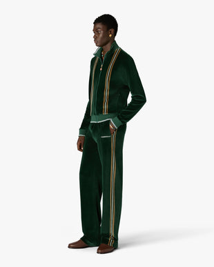 Green & Brown Stripe Velour Track Pants