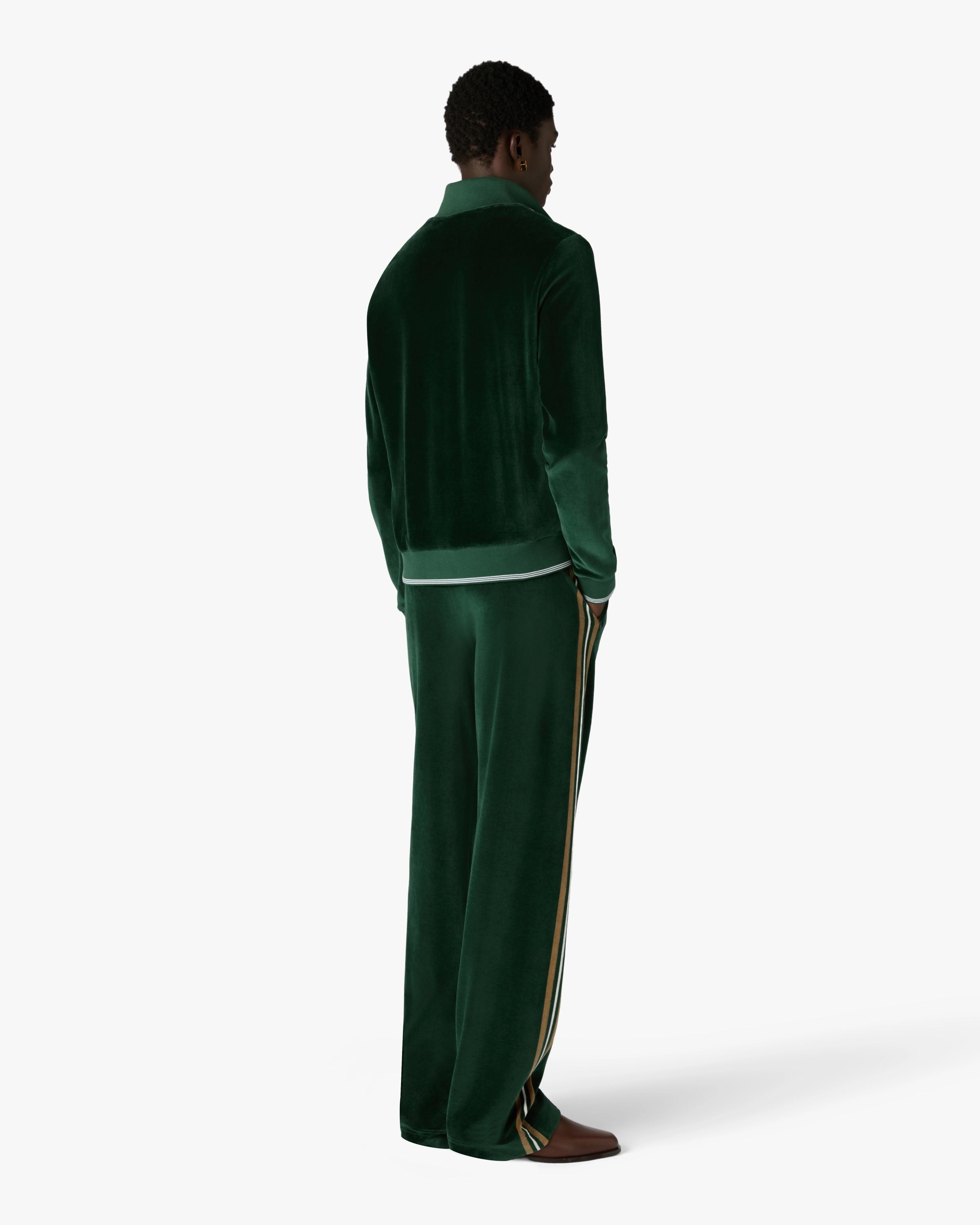 Green & Brown Stripe Velour Track Pants
