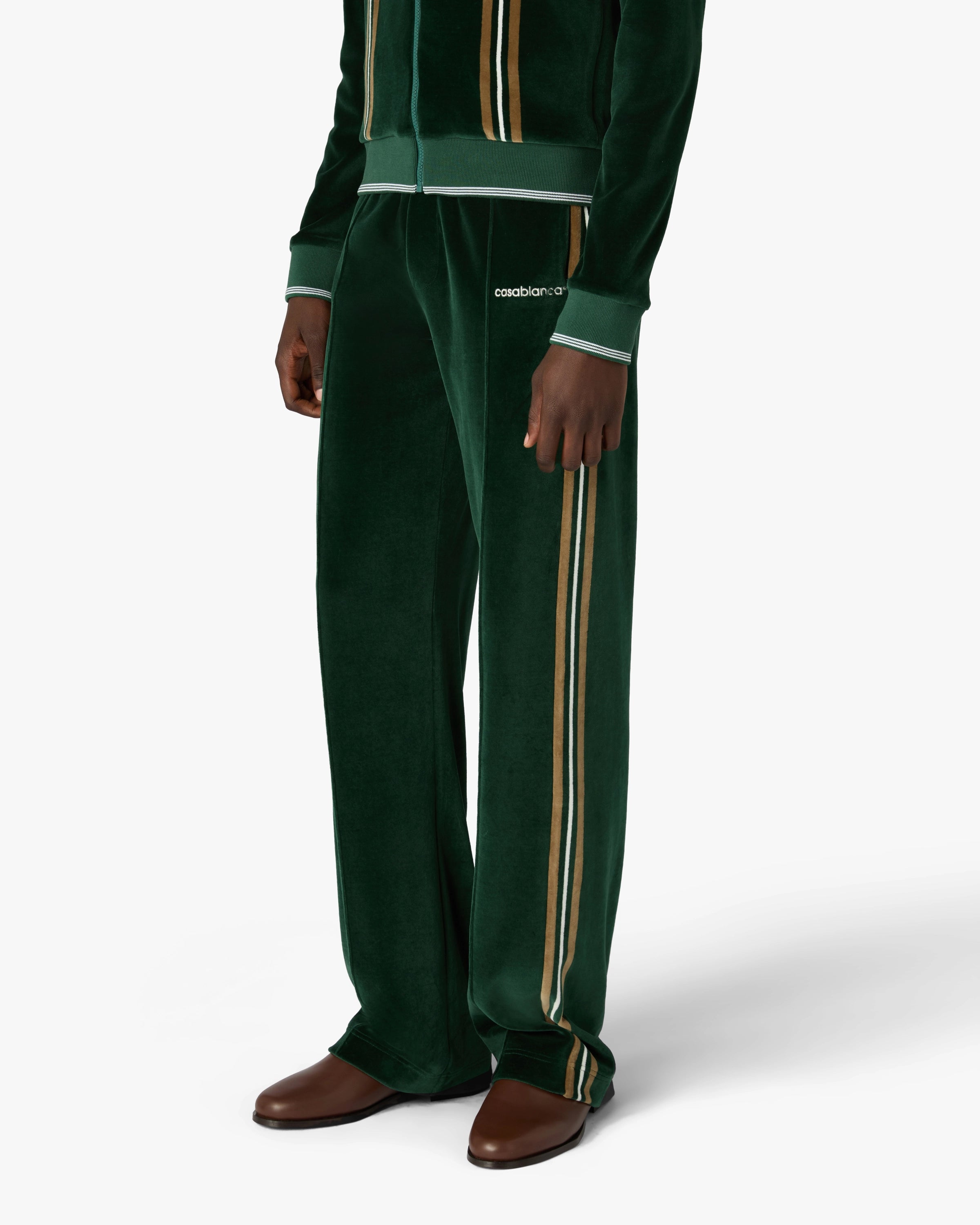 Green & Brown Stripe Velour Track Pants
