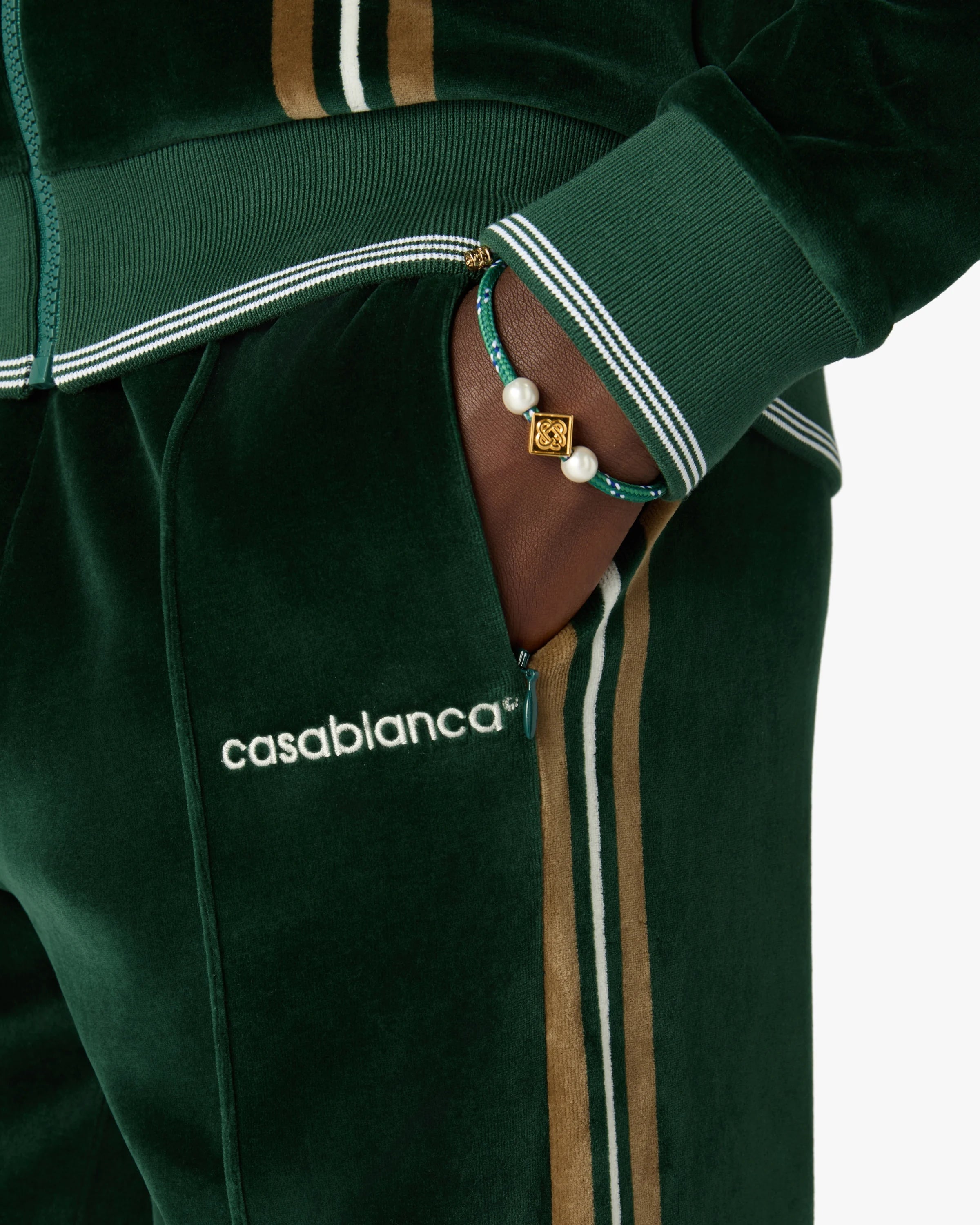 Green & Brown Stripe Velour Track Pants
