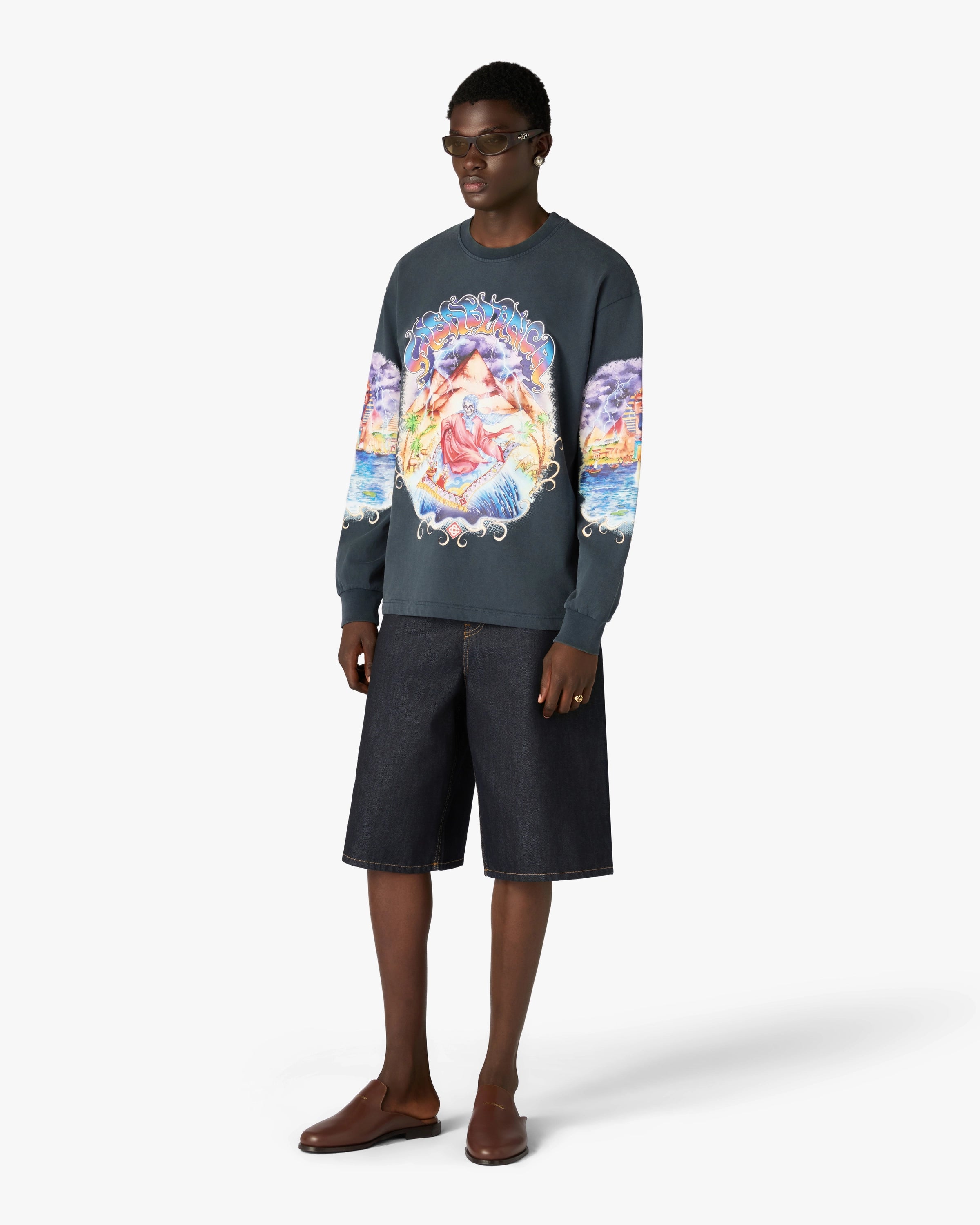 Navy Eveil Ancestral Washed Long Sleeve T-Shirt