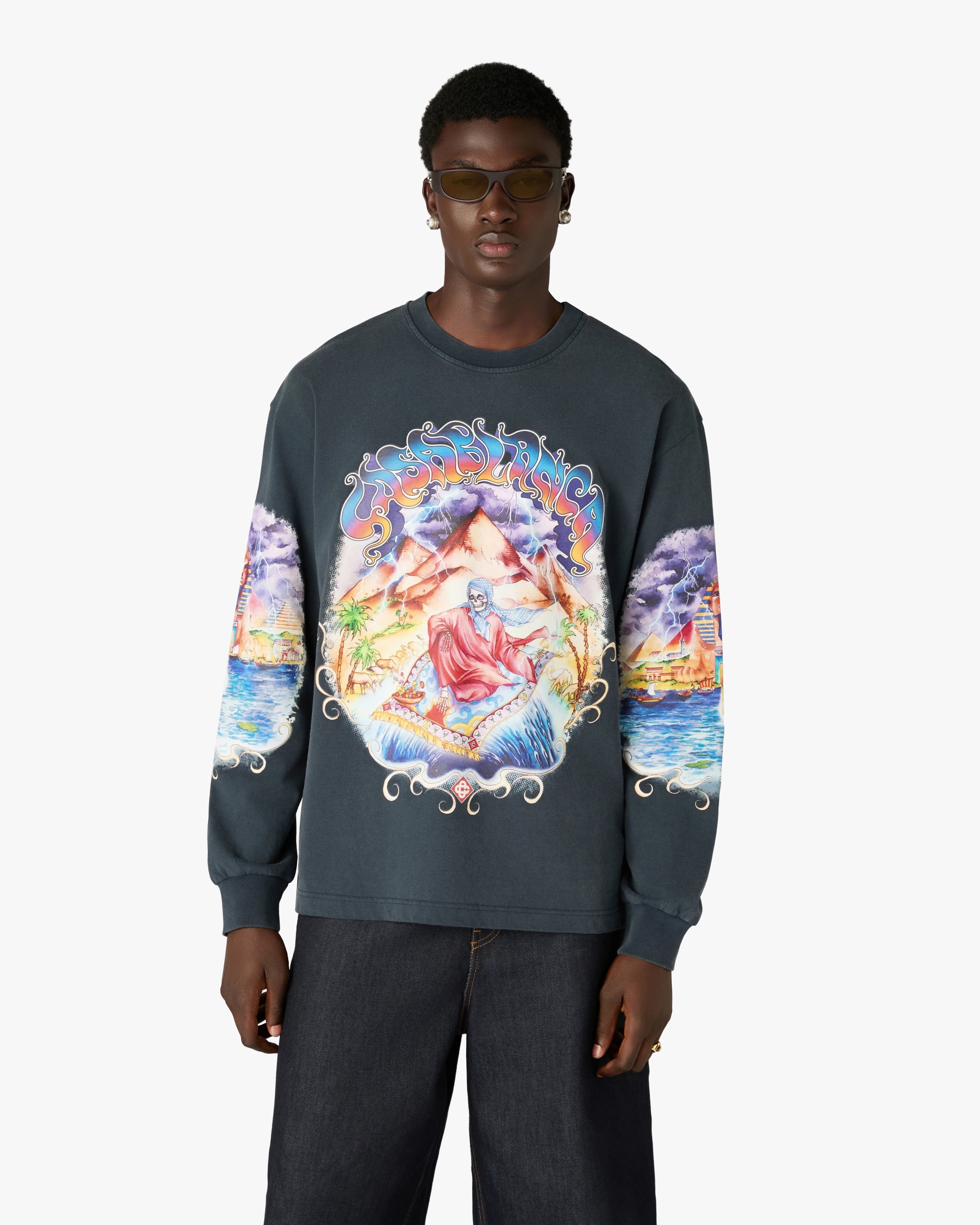 Navy Eveil Ancestral Washed Long Sleeve T-Shirt