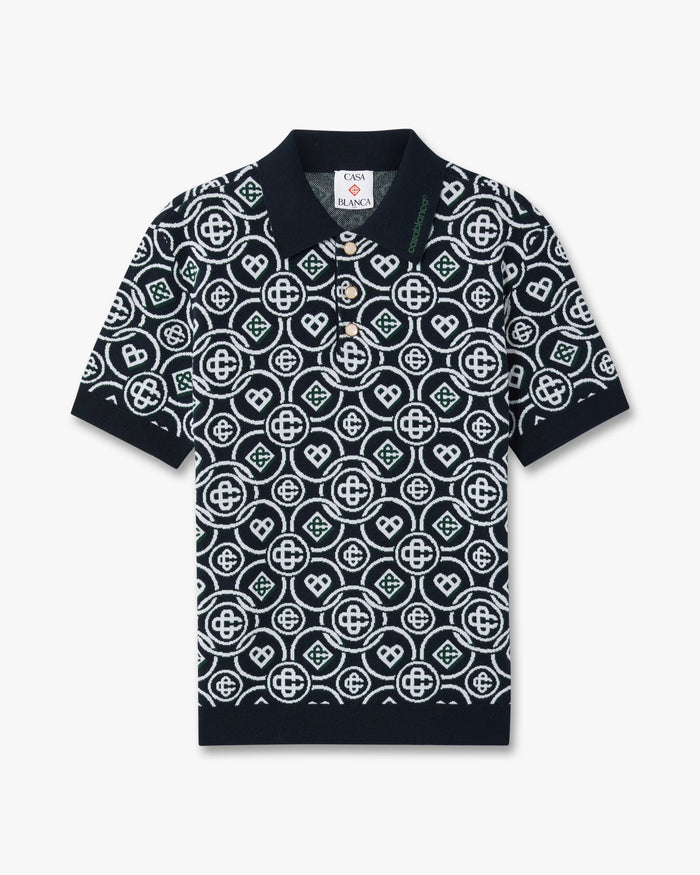 Dark Green Icon Monogram Short Sleeve Polo Shirt