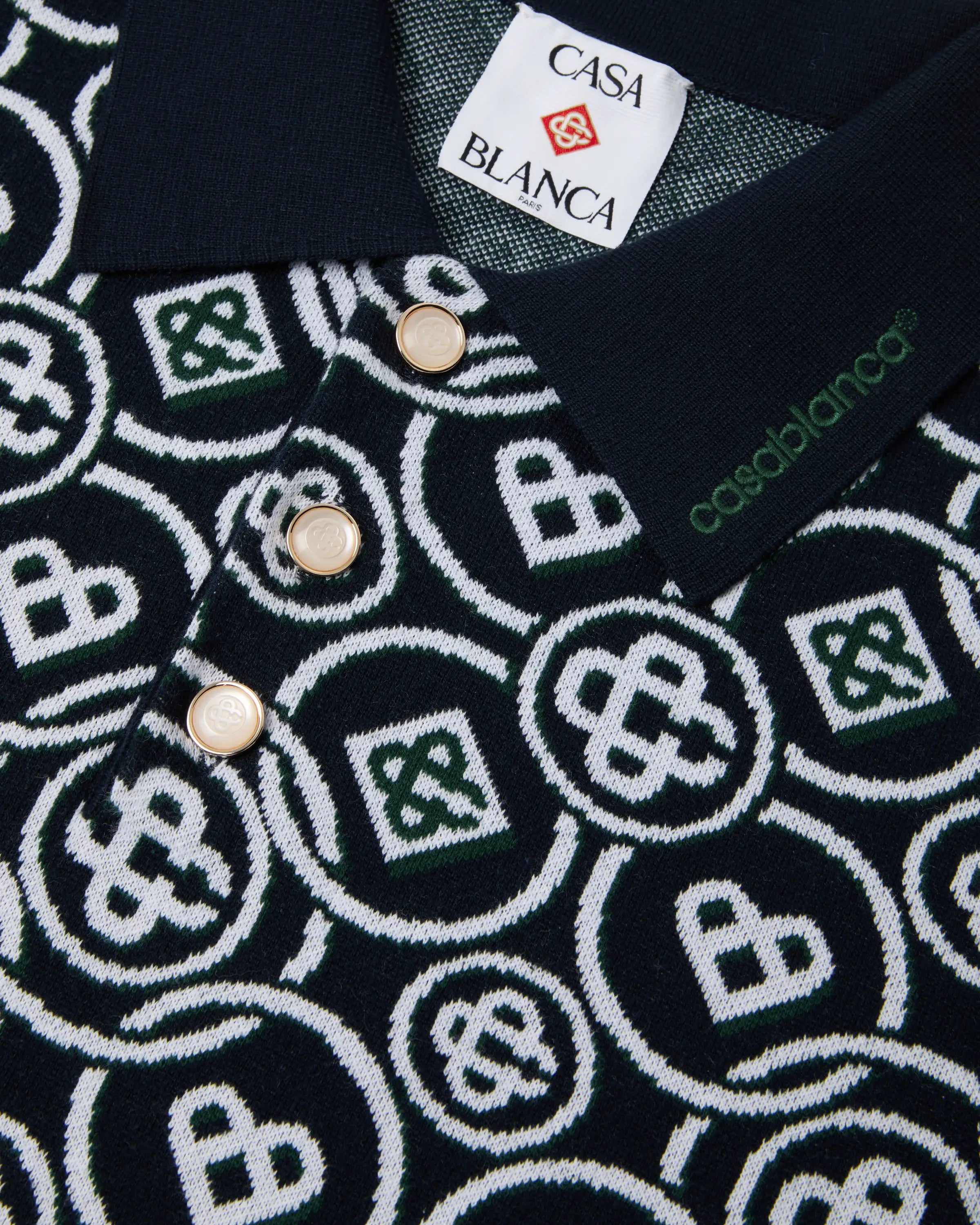 Dark Green Icon Monogram Short Sleeve Polo Shirt