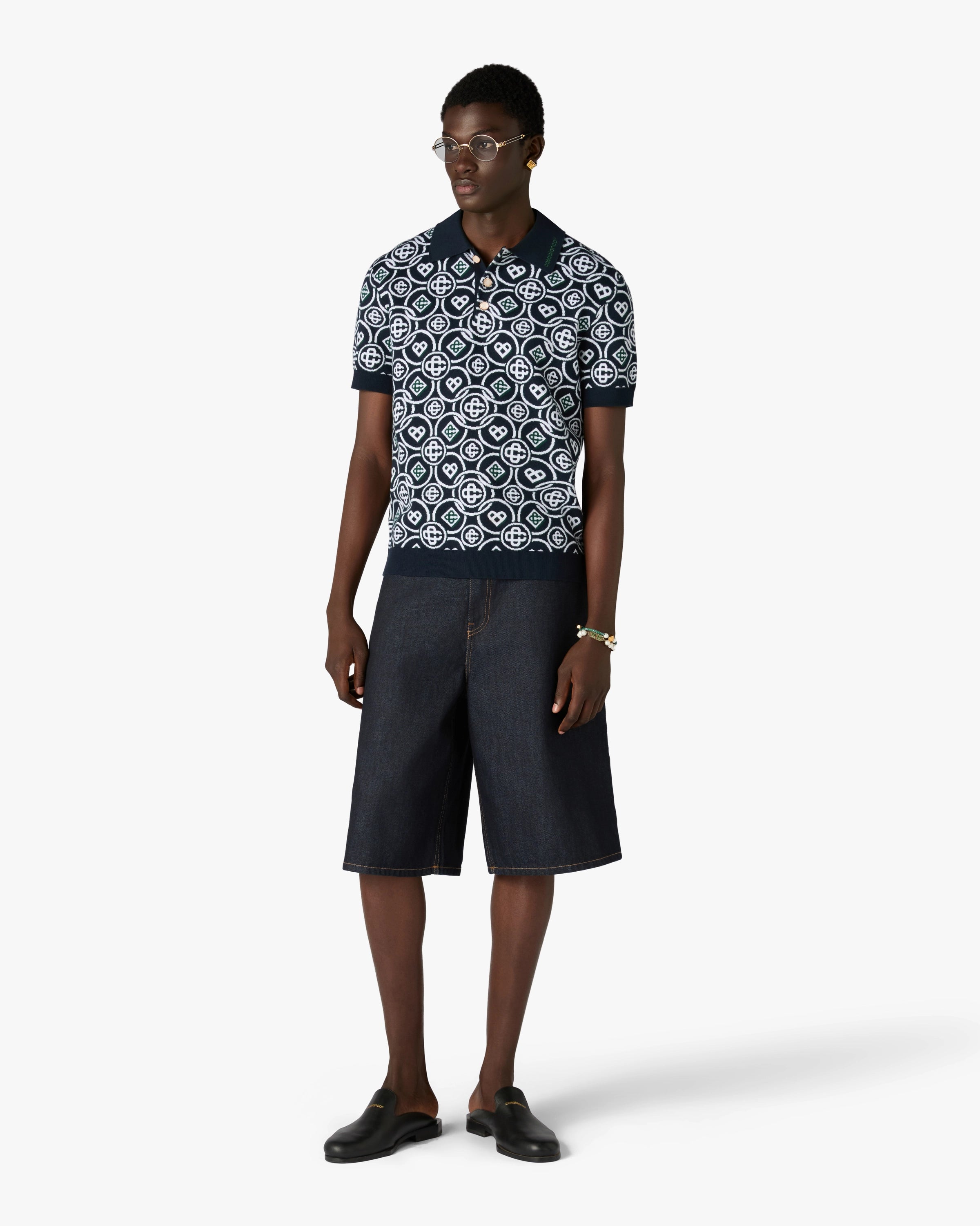 Dark Green Icon Monogram Short Sleeve Polo Shirt
