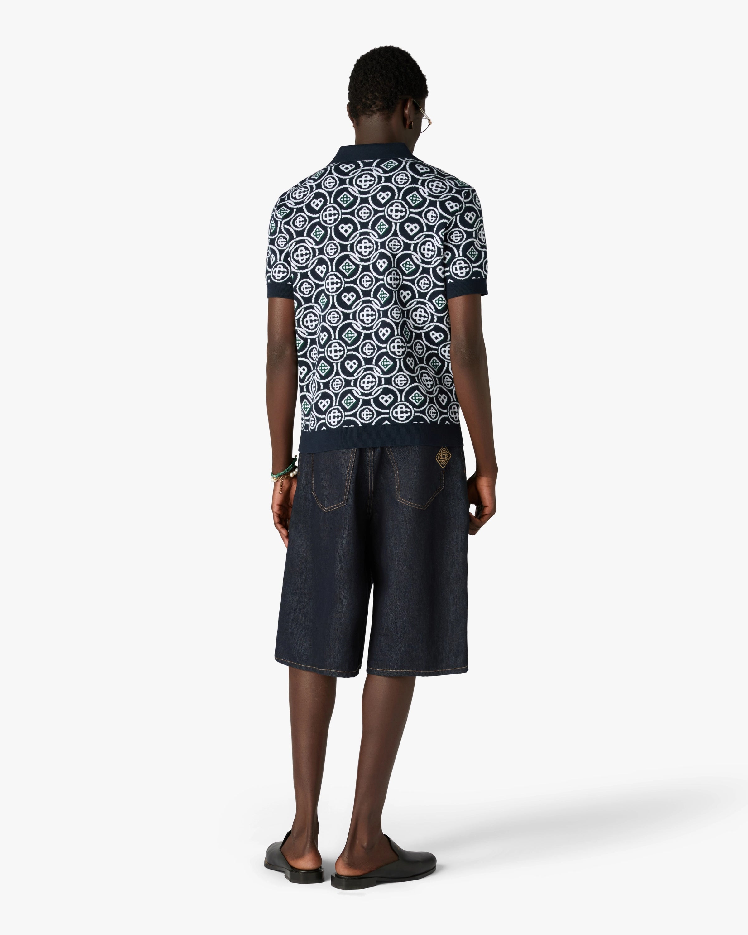 Dark Green Icon Monogram Short Sleeve Polo Shirt