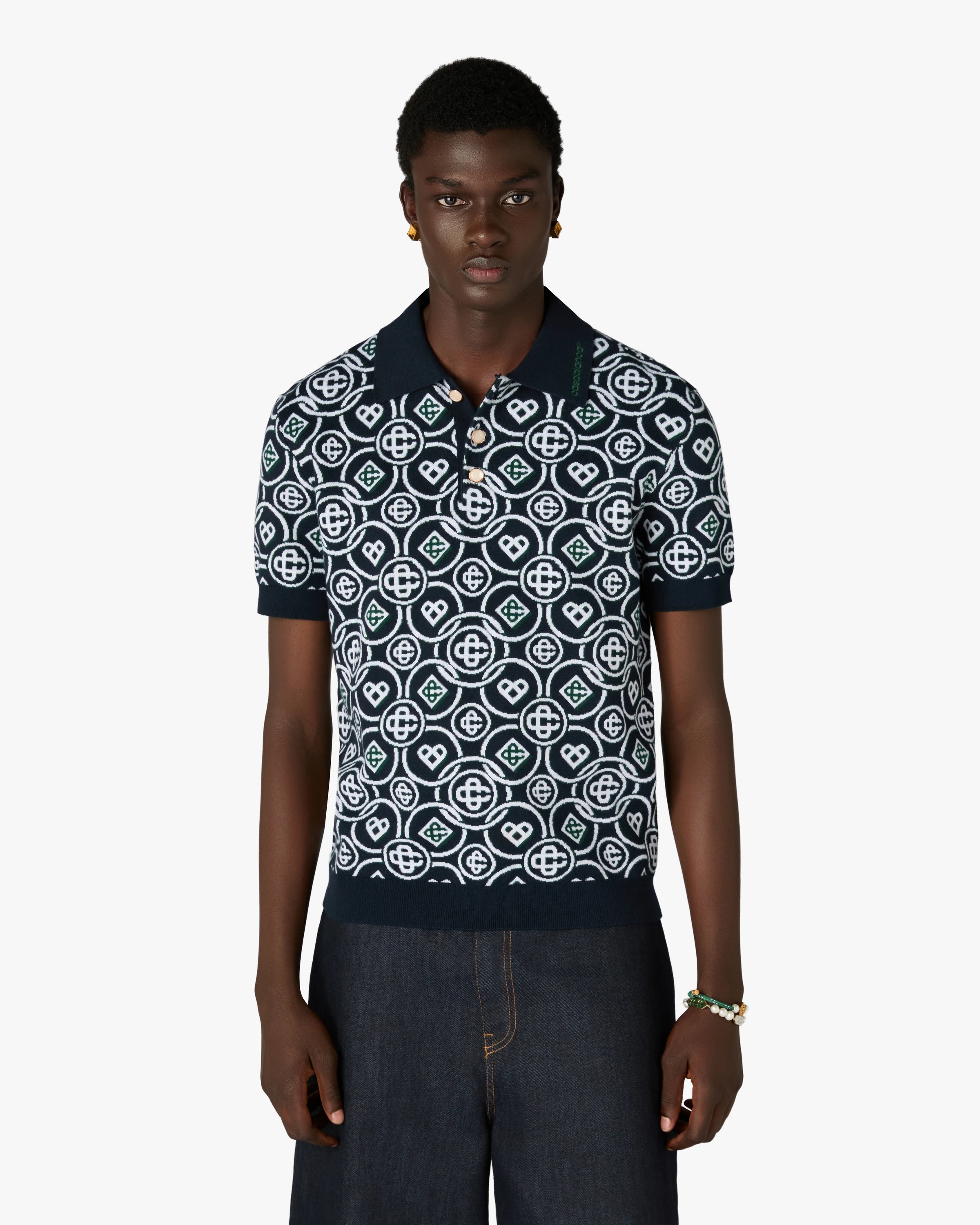 Dark Green Icon Monogram Short Sleeve Polo Shirt