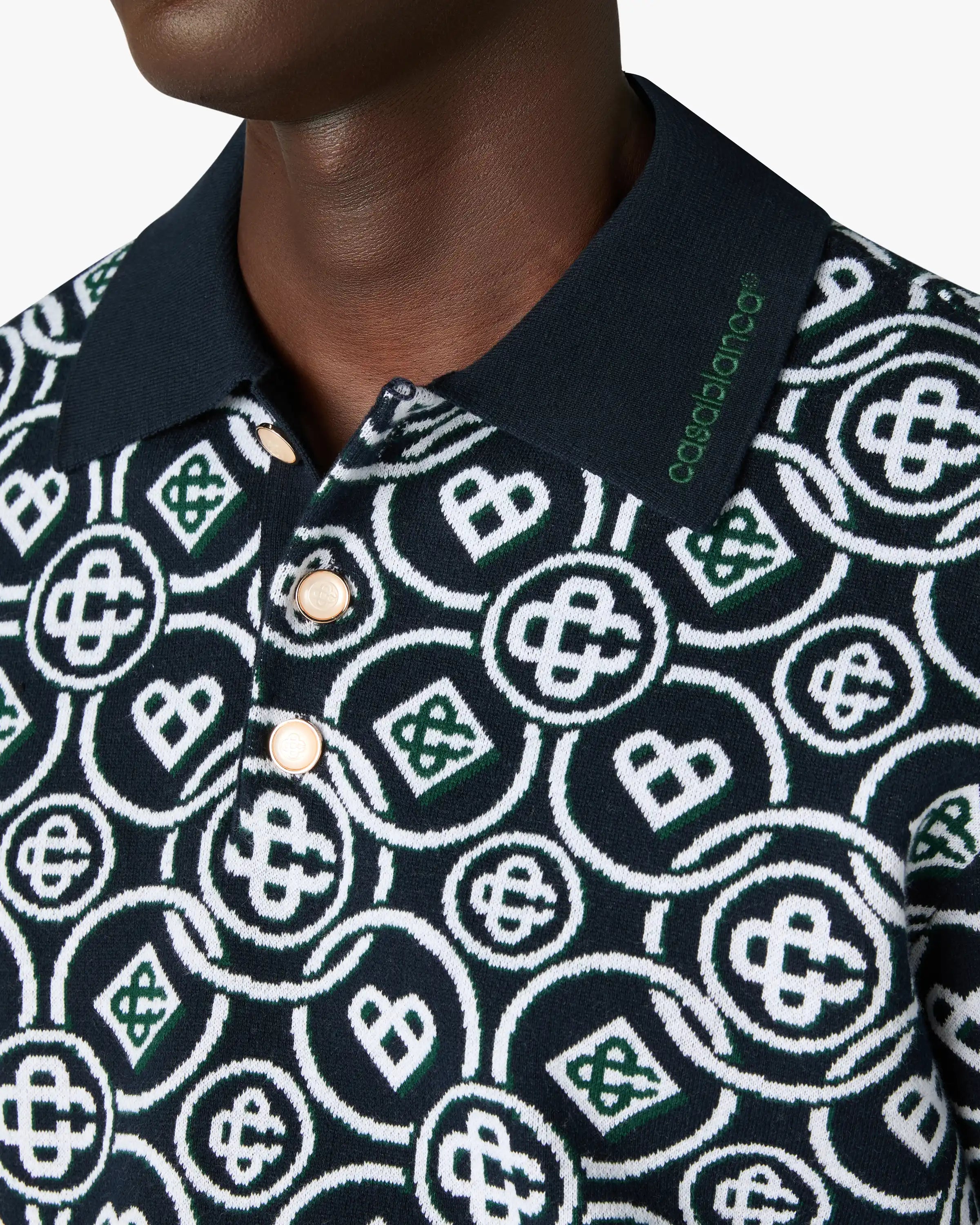 Dark Green Icon Monogram Short Sleeve Polo Shirt