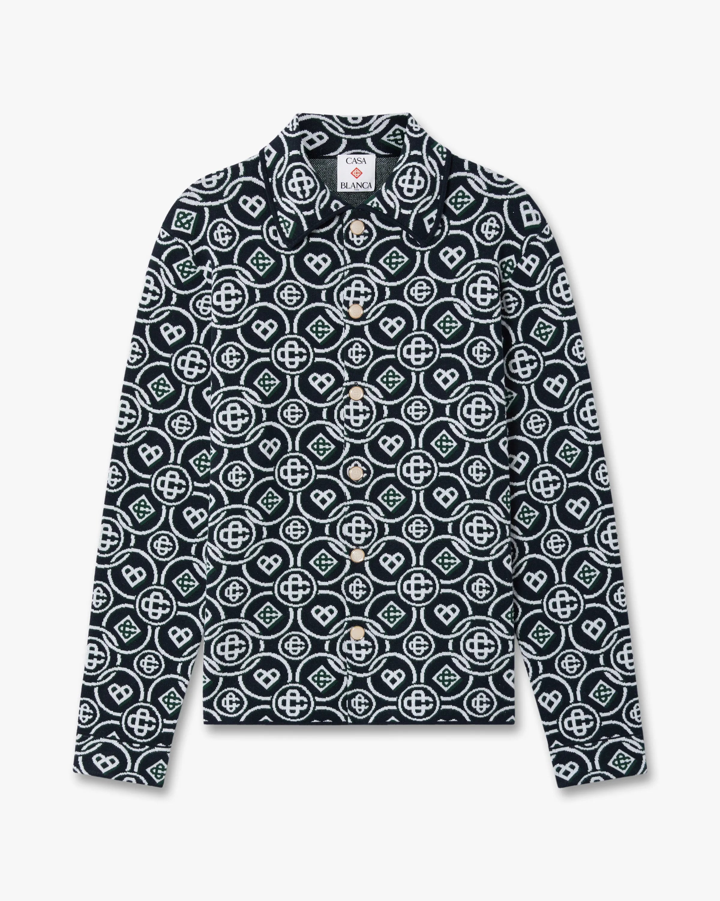 Chemise à manches longues vert foncé à monogramme Icon