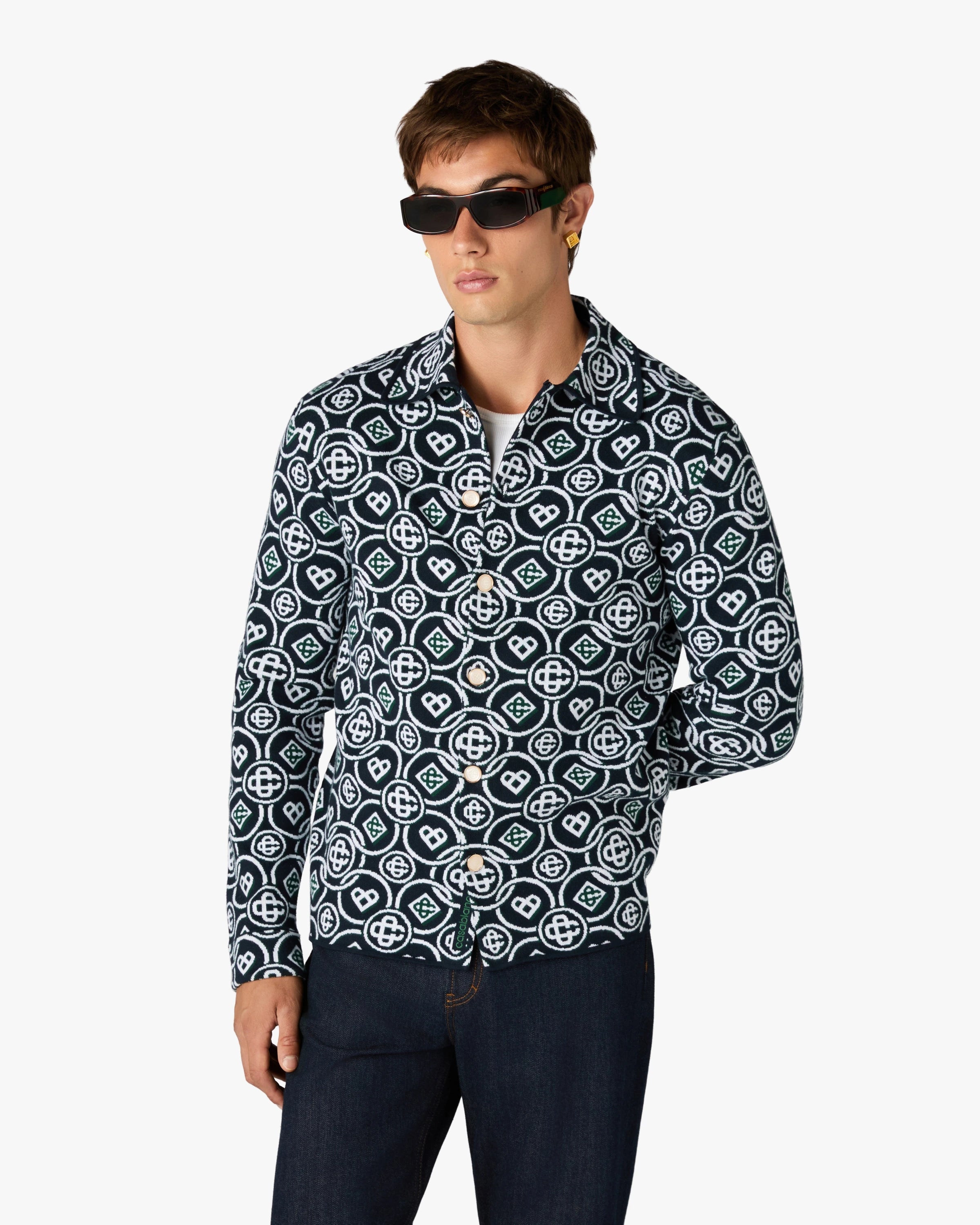Chemise à manches longues vert foncé à monogramme Icon