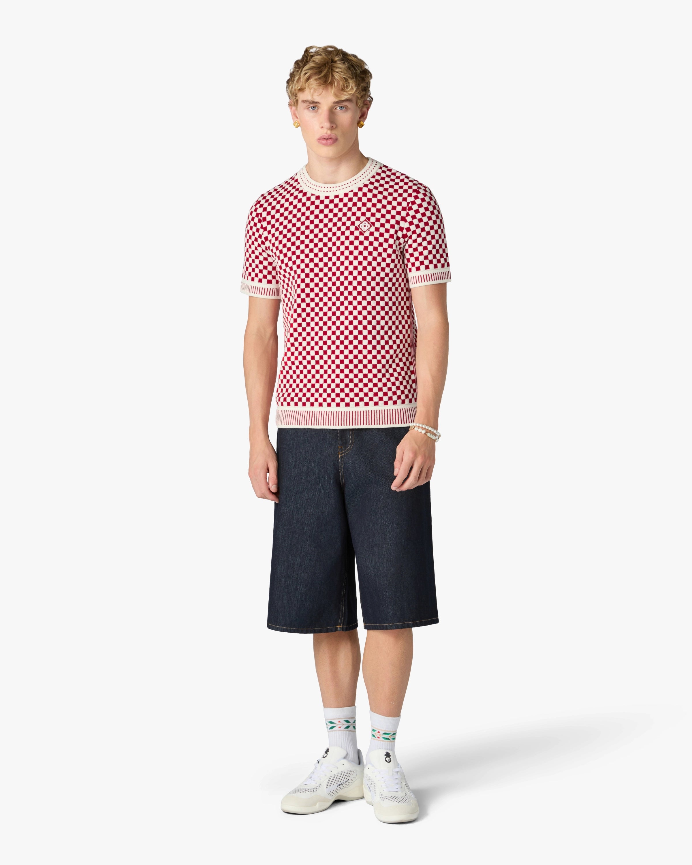 T-shirt à manches courtes et carreaux rouge et blanc