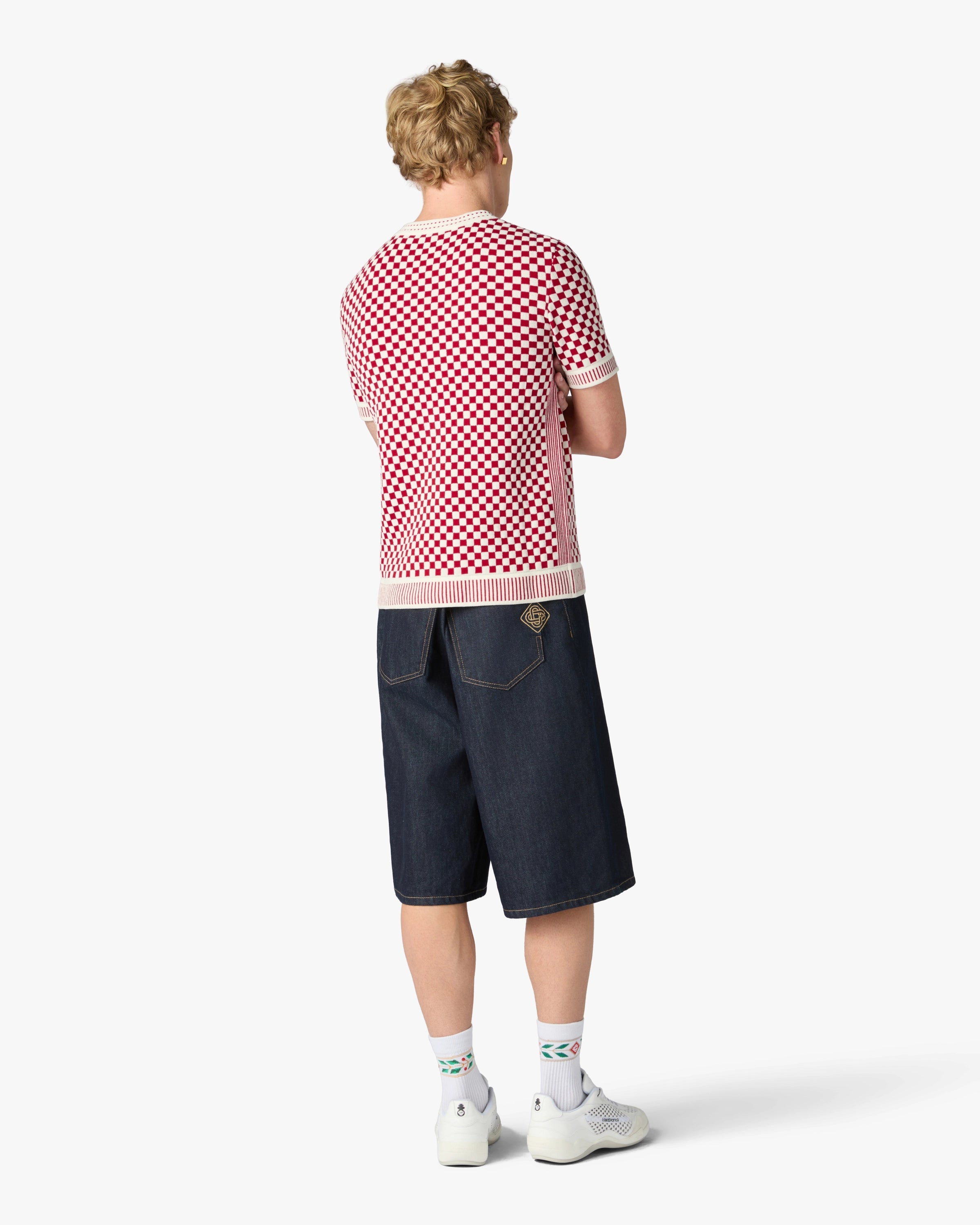 T-shirt à manches courtes et carreaux rouge et blanc