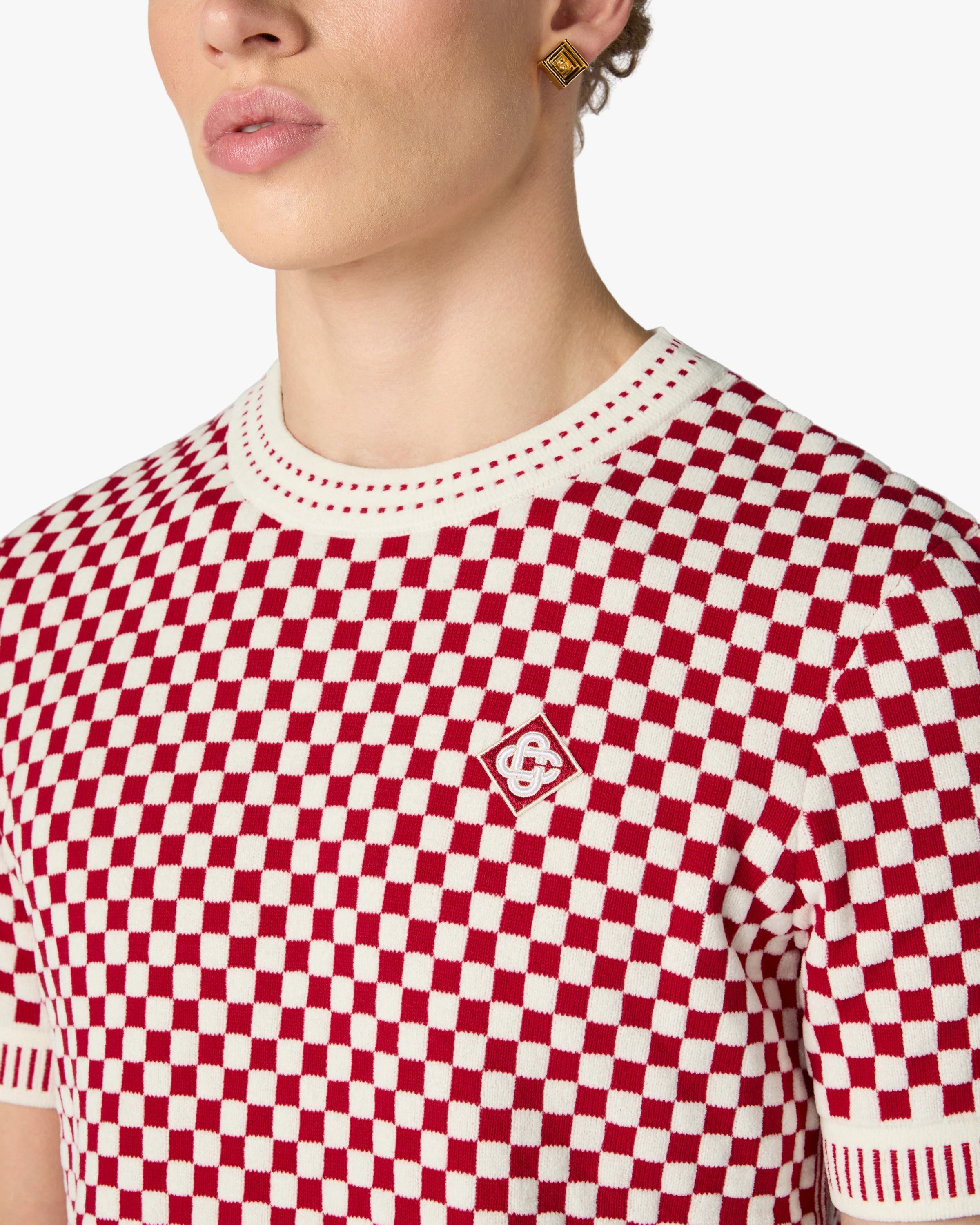 T-shirt à manches courtes et carreaux rouge et blanc