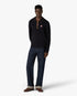 Navy Wool Waffle Stitch Long Sleeve Polo Shirt