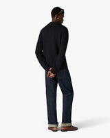 Navy Wool Waffle Stitch Long Sleeve Polo Shirt
