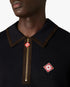 Navy Wool Waffle Stitch Long Sleeve Polo Shirt