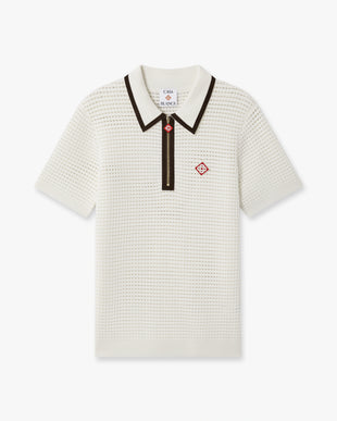 White Wool Waffle Stitch Short Sleeve Polo Shirt