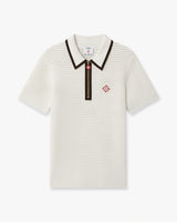 White Wool Waffle Stitch Short Sleeve Polo Shirt