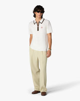 White Wool Waffle Stitch Short Sleeve Polo Shirt