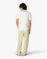White Wool Waffle Stitch Short Sleeve Polo Shirt