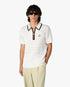 White Wool Waffle Stitch Short Sleeve Polo Shirt