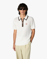 White Wool Waffle Stitch Short Sleeve Polo Shirt