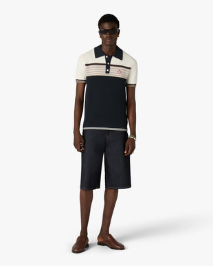 Café Culture Wool Stripe Short Sleeve Polo Shirt