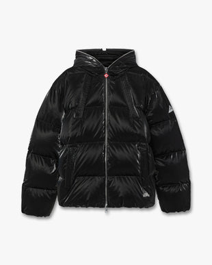 Black Lacquered Nylon Puffer Down Jacket