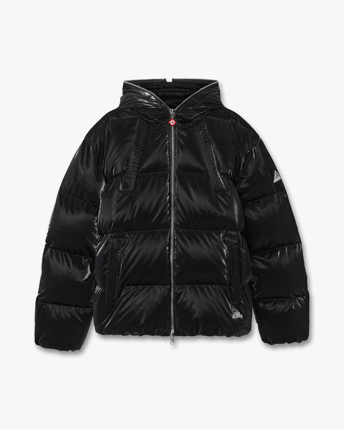 Black Lacquered Nylon Puffer Down Jacket