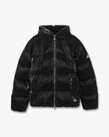 Black Lacquered Nylon Puffer Down Jacket