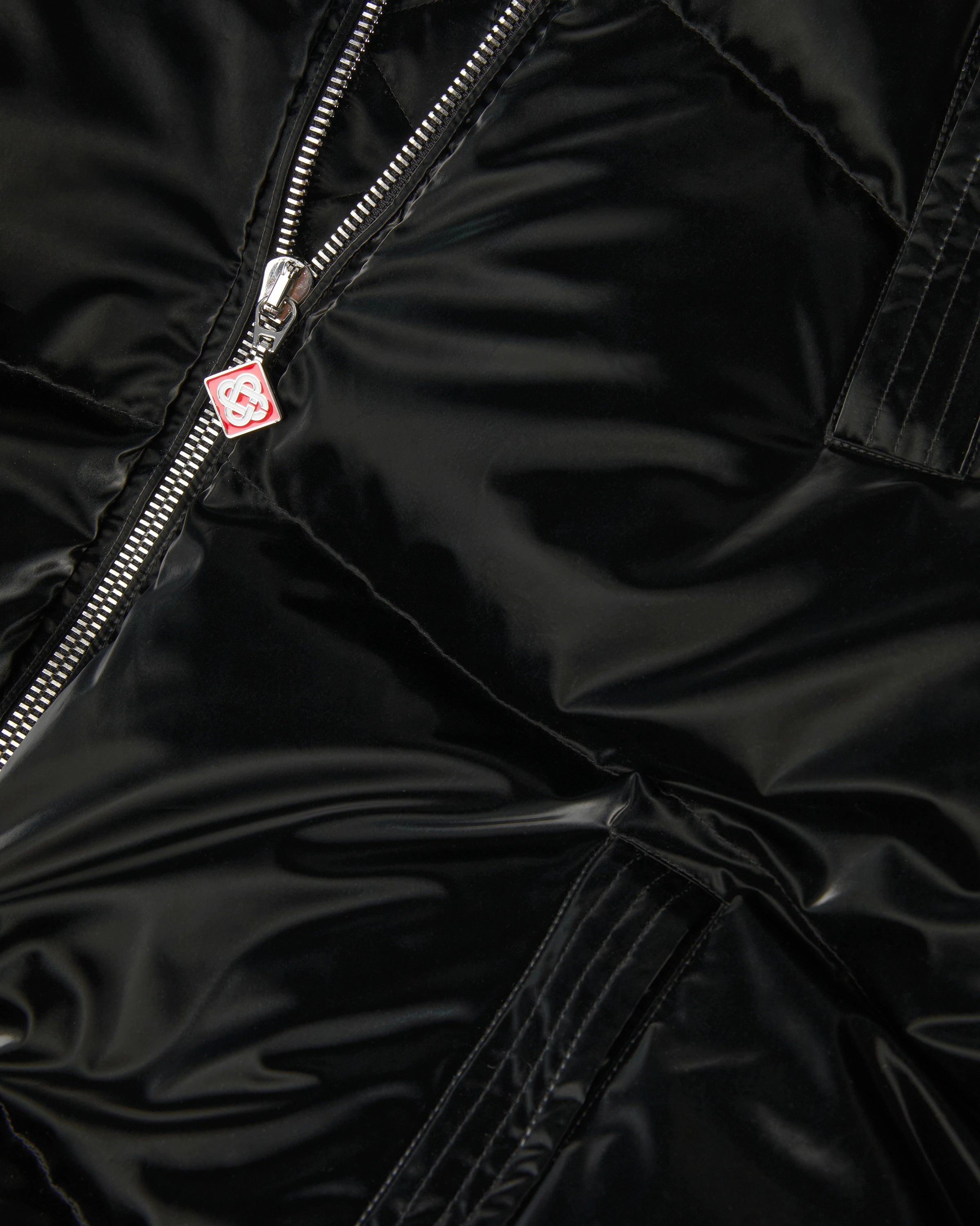 Black Lacquered Nylon Puffer Down Jacket