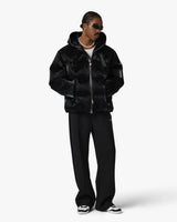 Black Lacquered Nylon Puffer Down Jacket