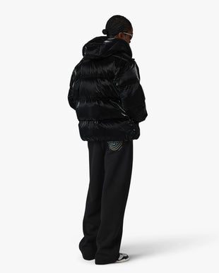Black Lacquered Nylon Puffer Down Jacket