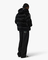 Black Lacquered Nylon Puffer Down Jacket