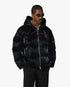 Black Lacquered Nylon Puffer Down Jacket