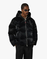 Black Lacquered Nylon Puffer Down Jacket
