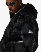 Black Lacquered Nylon Puffer Down Jacket