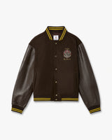 Brown Celestial Pyramid Wool & Leather Varsity Jacket