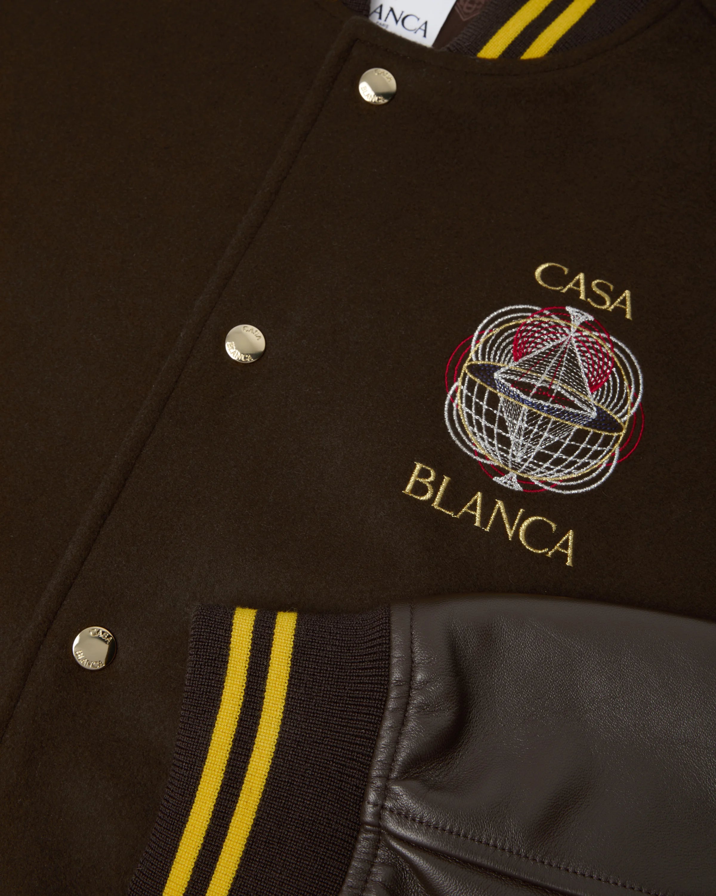 Brown Celestial Pyramid Wool & Leather Varsity Jacket