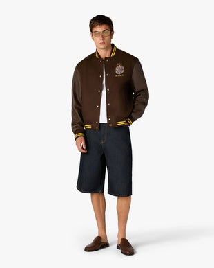 Brown Celestial Pyramid Wool & Leather Varsity Jacket