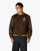 Brown Celestial Pyramid Wool & Leather Varsity Jacket