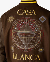 Brown Celestial Pyramid Wool & Leather Varsity Jacket